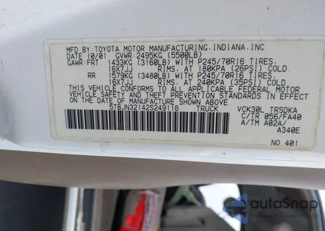 2002 Toyota Tundra из США, поврежденный, VIN 5TBJN32142S249116